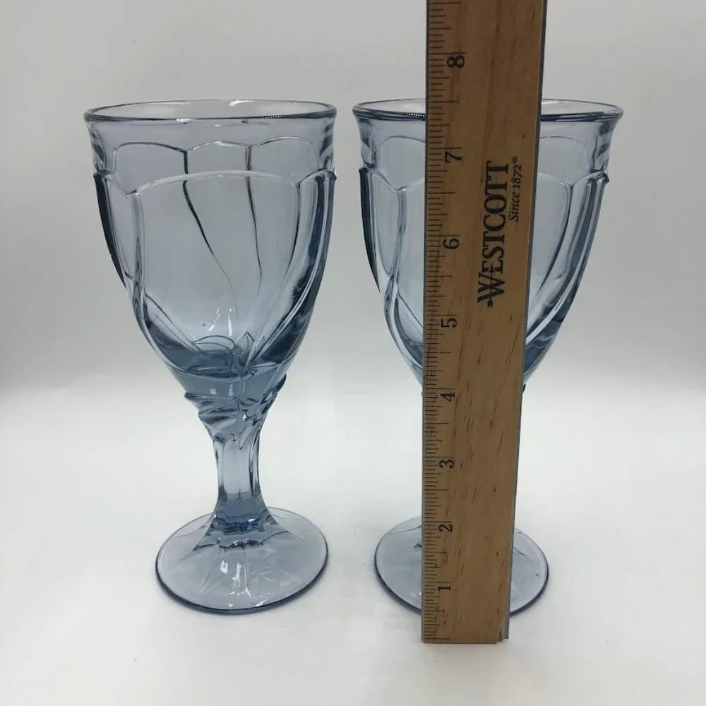 Blue Glass Goblets Set of 2 Collectible Decorative Elegant Drinkware
